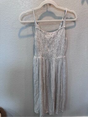 Old Navy Cream and Black Striped Smocked-Top Midi Dress